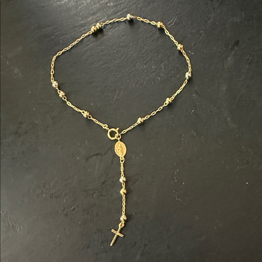 Gold Rosary Bracelet with Cross Pendant - Women Jewelry